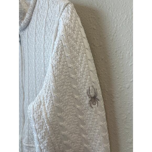 Spyder White Cream Cable Knit Full Zip Sweater Jacket Women’s Medium w/ Pockets - Picture 2 of 13